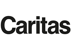 Ein weißer Hintergrund mit dem Logo der Caritas in schwarzer Schrift.